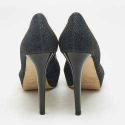 Pre Owned Jimmy Choo Navy Blue Glitter Luna Peep Toe Platform Pumps Size 40