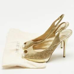 Pre Owned Jimmy Choo Gold Glitter Verity Peep Toe Slingback Pumps Size 40