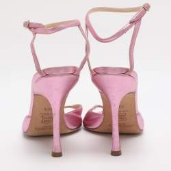 Pre Owned Jimmy Choo Metallic Pink Leather Ankle Strap Sandals Size 38.5