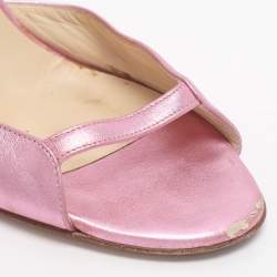 Pre Owned Jimmy Choo Metallic Pink Leather Ankle Strap Sandals Size 38.5