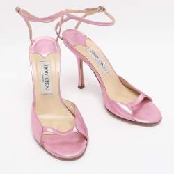 Pre Owned Jimmy Choo Metallic Pink Leather Ankle Strap Sandals Size 38.5