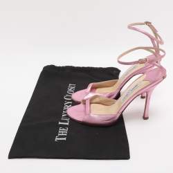Pre Owned Jimmy Choo Metallic Pink Leather Ankle Strap Sandals Size 38.5