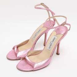 Pre Owned Jimmy Choo Metallic Pink Leather Ankle Strap Sandals Size 38.5