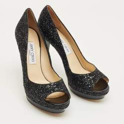 Pre Owned Jimmy Choo Black Glitter Luna Platform Open Toe Pumps Size 40