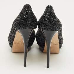 Pre Owned Jimmy Choo Black Glitter Luna Platform Open Toe Pumps Size 40