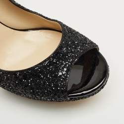 Pre Owned Jimmy Choo Black Glitter Luna Platform Open Toe Pumps Size 40