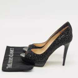 Pre Owned Jimmy Choo Black Glitter Luna Platform Open Toe Pumps Size 40