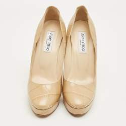 Pre Owned Jimmy Choo Beige Croc Embossed Leather Cosmic Platform Pumps Size 40