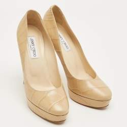 Pre Owned Jimmy Choo Beige Croc Embossed Leather Cosmic Platform Pumps Size 40