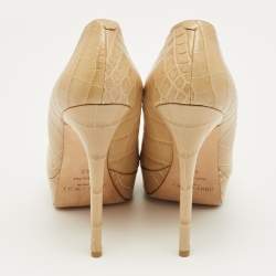 Pre Owned Jimmy Choo Beige Croc Embossed Leather Cosmic Platform Pumps Size 40