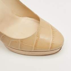 Pre Owned Jimmy Choo Beige Croc Embossed Leather Cosmic Platform Pumps Size 40