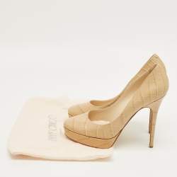 Pre Owned Jimmy Choo Beige Croc Embossed Leather Cosmic Platform Pumps Size 40