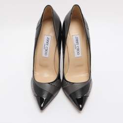 Pre Owned Jimmy Choo Black/Grey Leather and Suede Embellished Pointed Toe Pumps Size 38
