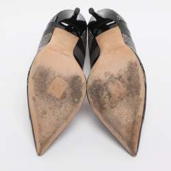 Pre Owned Jimmy Choo Black/Grey Leather and Suede Embellished Pointed Toe Pumps Size 38