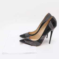 Pre Owned Jimmy Choo Black/Grey Leather and Suede Embellished Pointed Toe Pumps Size 38