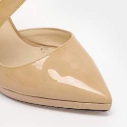 Pre Owned Jimmy Choo Beige Patent Leather Ankle Strap Pumps Size 38