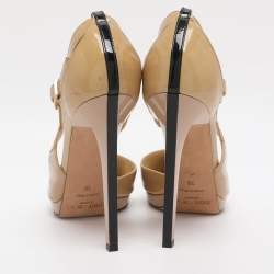 Pre Owned Jimmy Choo Beige Patent Leather Ankle Strap Pumps Size 38