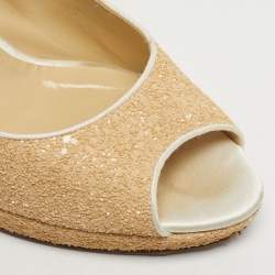 Pre Owned Jimmy Choo Beige Glitter Dahlia Peep Toe Pumps Size 40