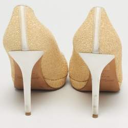 Pre Owned Jimmy Choo Beige Glitter Dahlia Peep Toe Pumps Size 40