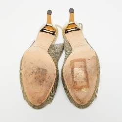 Pre Owned Jimmy Choo Gold Glitter Accents Peep Toe Slingback Pumps Size 40