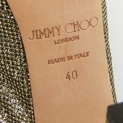 Pre Owned Jimmy Choo Gold Glitter Accents Peep Toe Slingback Pumps Size 40