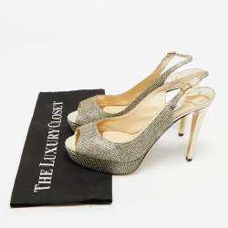 Pre Owned Jimmy Choo Gold Glitter Accents Peep Toe Slingback Pumps Size 40
