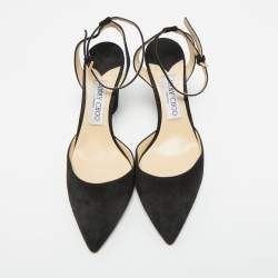 Pre Owned Jimmy Choo Black Suede Pointed Toe Ankle Strap Pumps Size 38