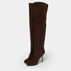Pre Owned Jimmy Choo Brown Suede Knee Length Boots Size 39.5