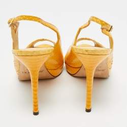 Pre Owned Jimmy Choo Yellow Python Leather Peep Toe Slingback Pumps Size 40