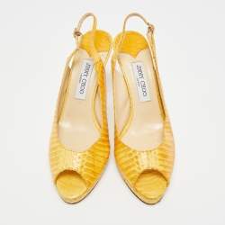 Pre Owned Jimmy Choo Yellow Python Leather Peep Toe Slingback Pumps Size 40