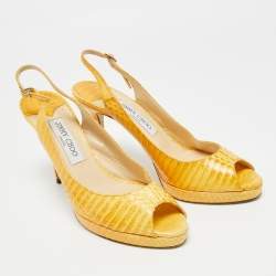 Pre Owned Jimmy Choo Yellow Python Leather Peep Toe Slingback Pumps Size 40