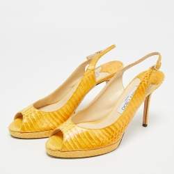 Pre Owned Jimmy Choo Yellow Python Leather Peep Toe Slingback Pumps Size 40