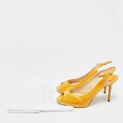 Pre Owned Jimmy Choo Yellow Python Leather Peep Toe Slingback Pumps Size 40