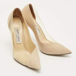 Pre Owned Jimmy Choo Beige Linen and PVC Cass Pointed Toe Pumps Size 37