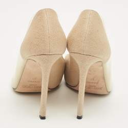 Pre Owned Jimmy Choo Beige Linen and PVC Cass Pointed Toe Pumps Size 37