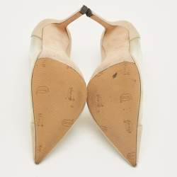 Pre Owned Jimmy Choo Beige Linen and PVC Cass Pointed Toe Pumps Size 37