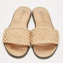 Pre Owned Jimmy Choo Beige Woven Raffia and Leather Minea Flat Slide Sandals Size 41
