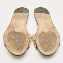 Pre Owned Jimmy Choo Beige Woven Raffia and Leather Minea Flat Slide Sandals Size 41