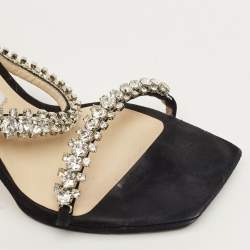 Pre Owned Jimmy Choo Black Suede Bing Crystal Ankle Strap Sandals Size 37.5