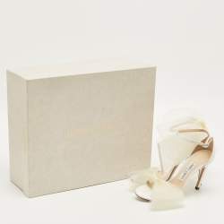 Pre Owned Jimmy Choo White Fabric Aveline Bow Ankle Strap Sandals Size 36