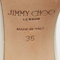 Pre Owned Jimmy Choo White Fabric Aveline Bow Ankle Strap Sandals Size 36