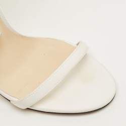 Pre Owned Jimmy Choo White Fabric Aveline Bow Ankle Strap Sandals Size 36