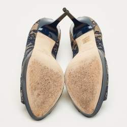 Pre Owned Jimmy Choo Navy Blue Lace and Patent Leather Luna Peep Toe Pumps Size 40