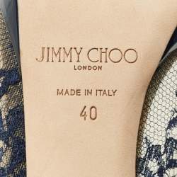 Pre Owned Jimmy Choo Navy Blue Lace and Patent Leather Luna Peep Toe Pumps Size 40