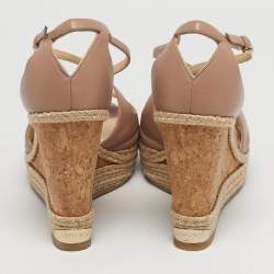 Pre Owned Jimmy Choo Pink Leather Crisscross Strap Cork  Wedge Sandals Size 39