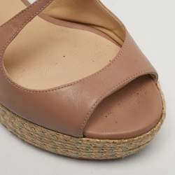 Pre Owned Jimmy Choo Pink Leather Crisscross Strap Cork  Wedge Sandals Size 39