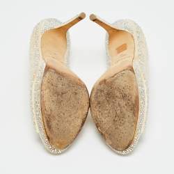 Pre Owned Jimmy Choo Beige Satin Crystal Embellished Peep Toe Pumps Size 40