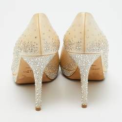 Pre Owned Jimmy Choo Beige Satin Crystal Embellished Peep Toe Pumps Size 40