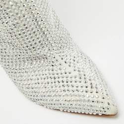 Pre Owned Jimmy Choo Grey Suede Crystals Embellished Knee Length Boots Size 39