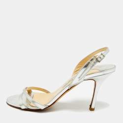 Pre Owned Jimmy Choo Silver Leather Slingback Sandals Size 38.5